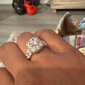 Gold Halo Cluster Engagement Ring with Clear Stones